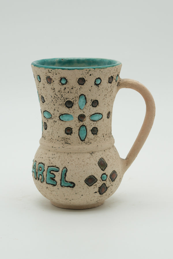 Handcrafted Turquoise Mosaic Ceramic Mug – Geometric Detail