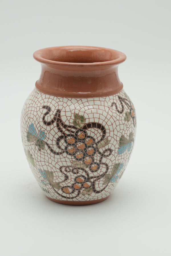 Jordan Peacock & Vine Mosaic Ceramic Vase – Terracotta