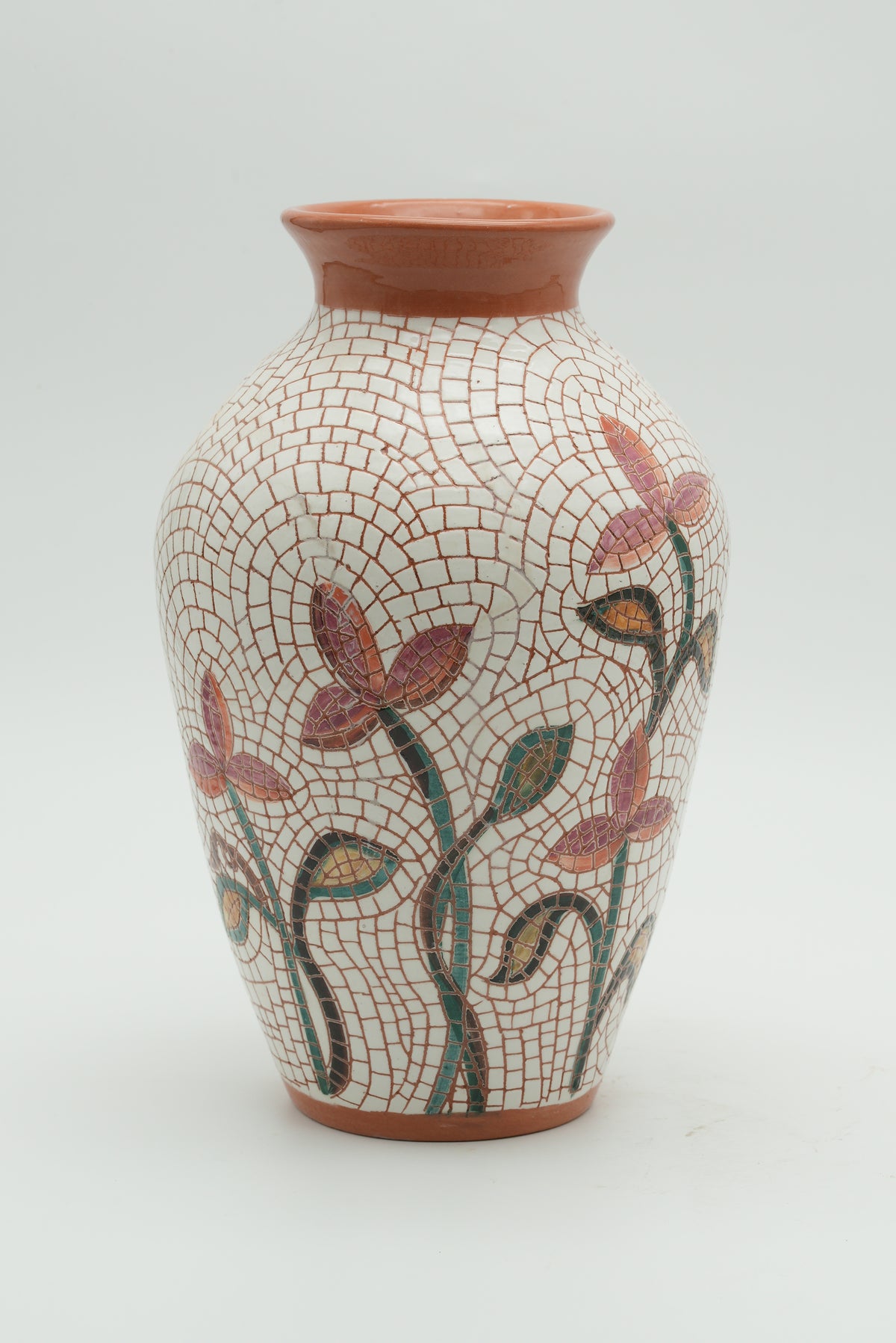 Wildflower Garden Mosaic Ceramic Vase – Terracotta & Ivory