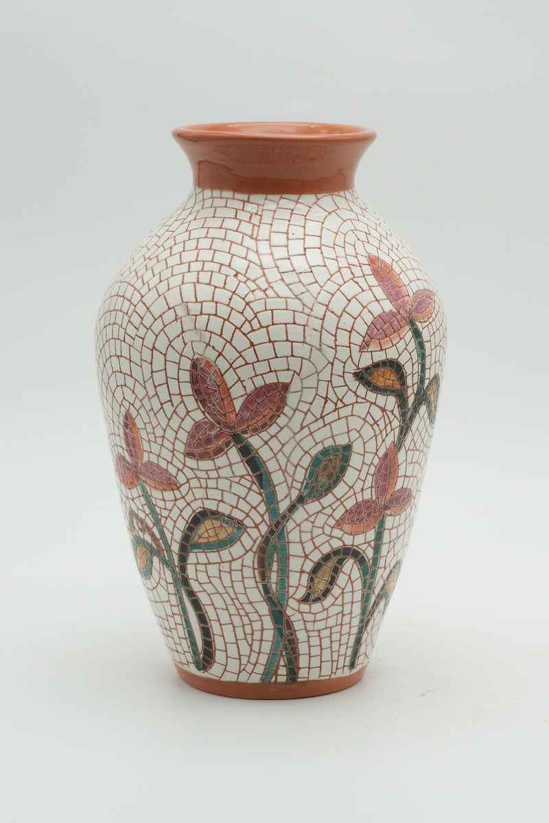 Wildflower Garden Mosaic Ceramic Vase – Terracotta & Ivory