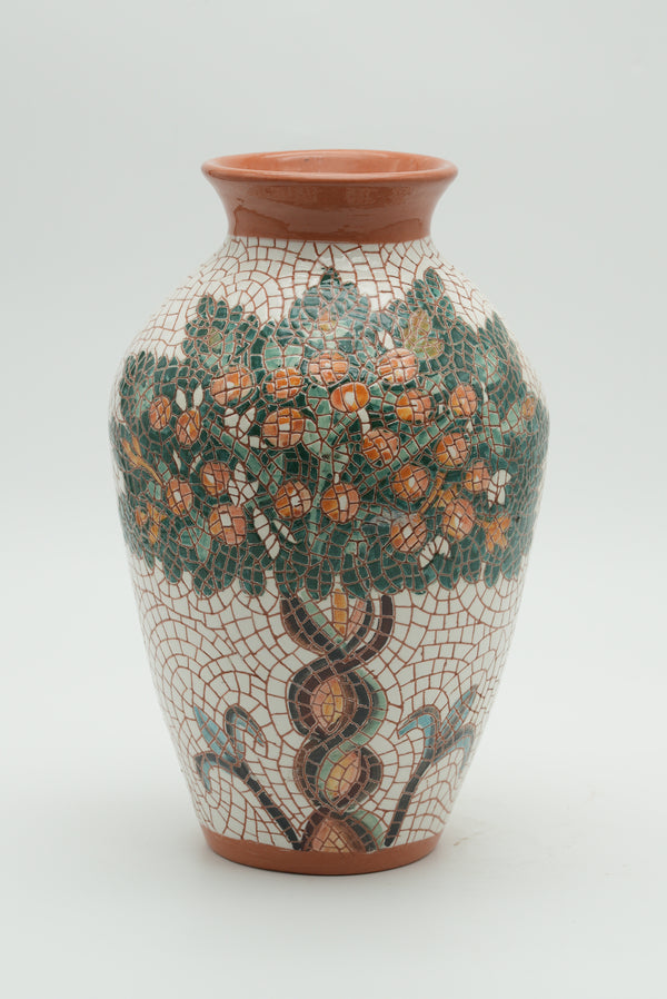 Pomegranate Tree of Life Mosaic Ceramic Vase – Terracotta & Ivory
