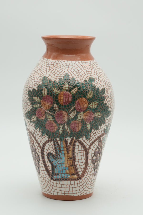 Pomegranate Tree Mosaic Ceramic Vase – Terracotta & Ivory