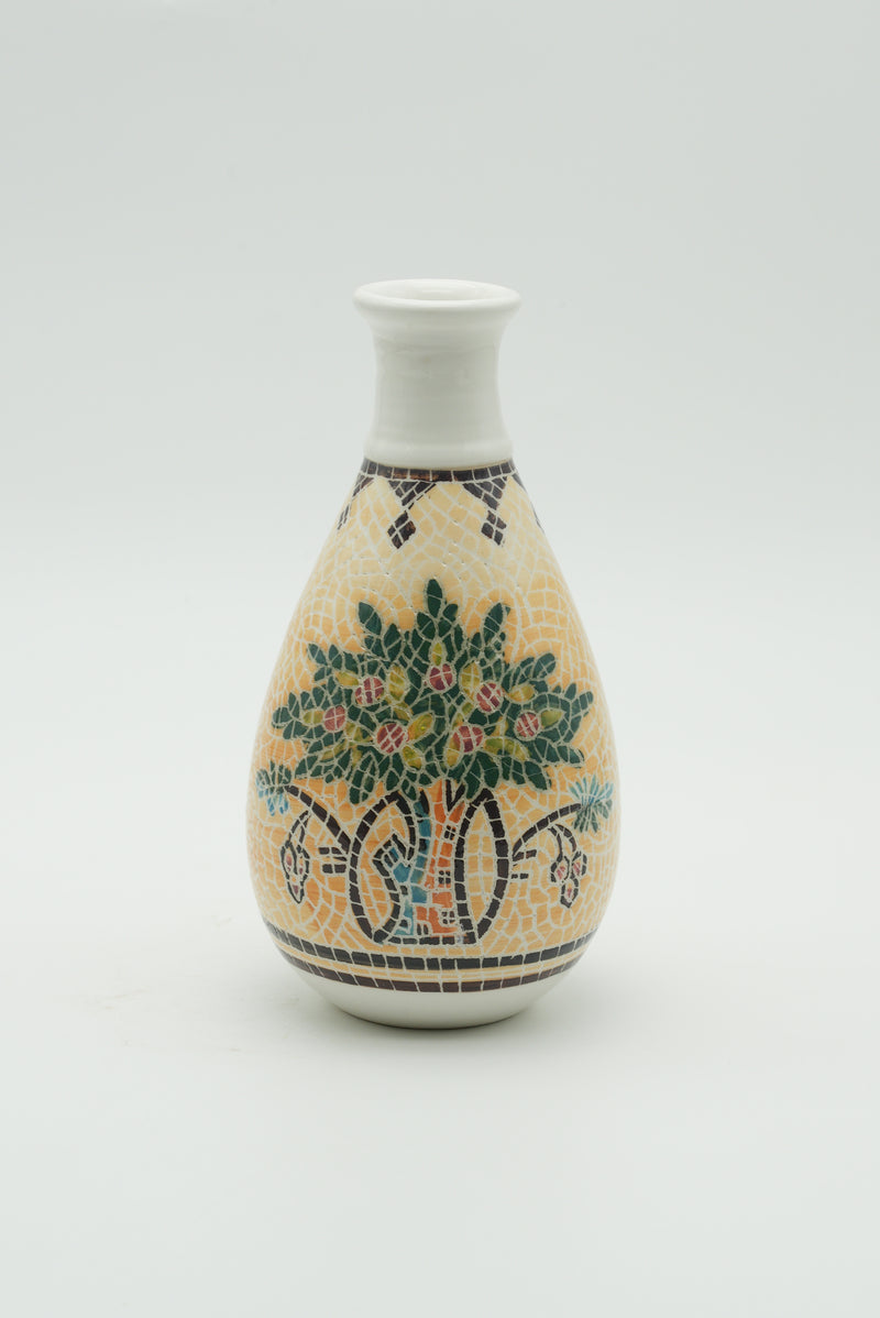 Pomegranate Tree Mosaic Ceramic Vase – Golden Yellow & Ivory