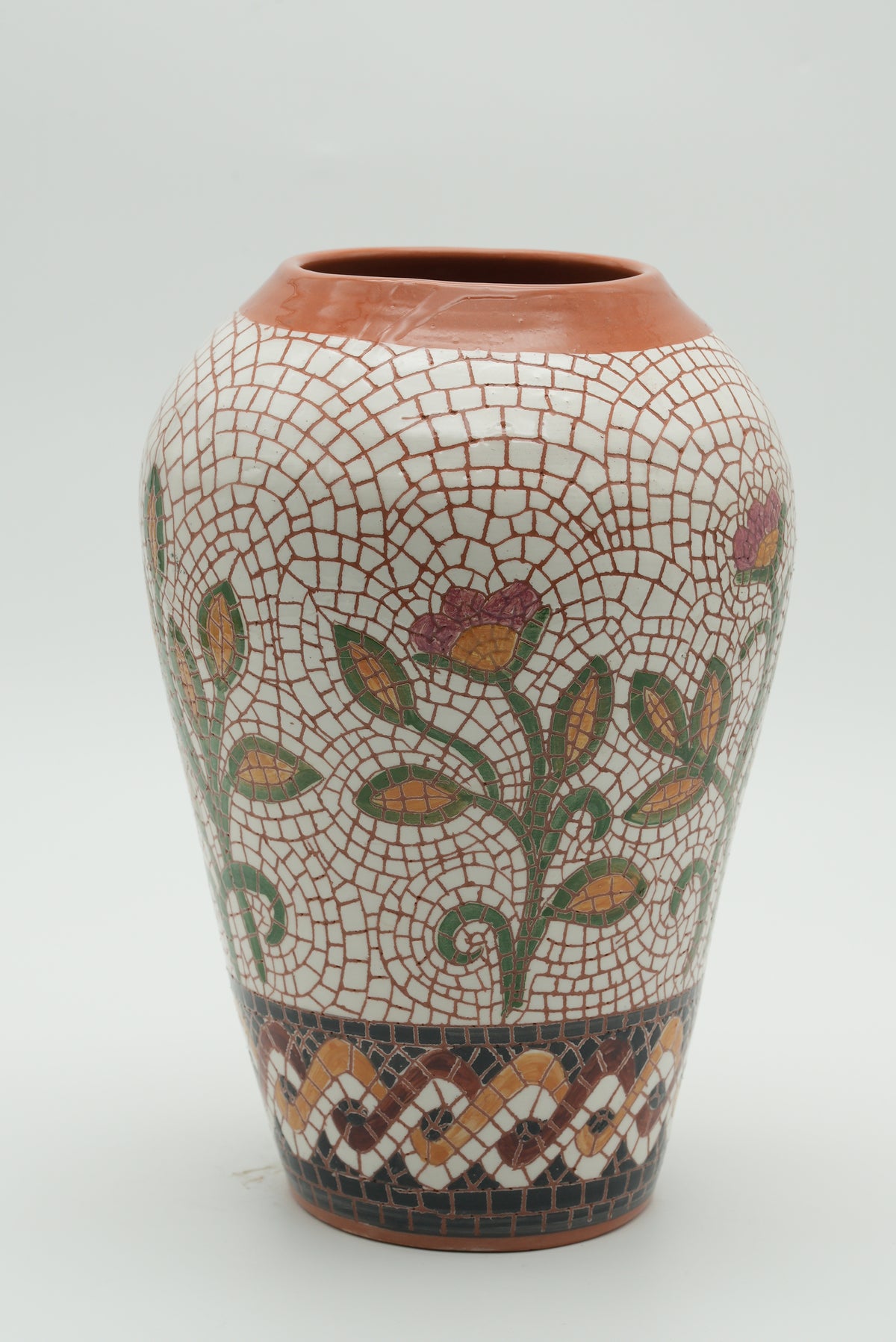 Tree of Life Mosaic Ceramic Vase – Terracotta & Ivory