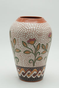 Tree of Life Mosaic Ceramic Vase – Terracotta & Ivory
