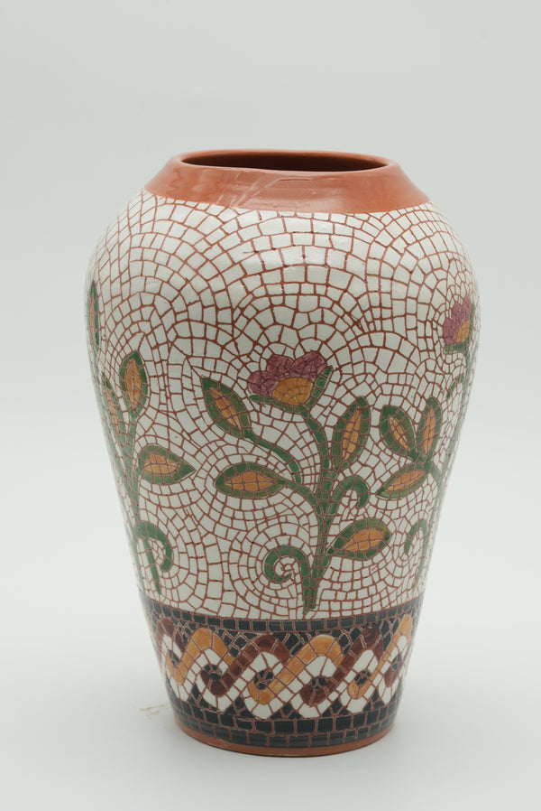 Tree of Life Mosaic Ceramic Vase – Terracotta & Ivory