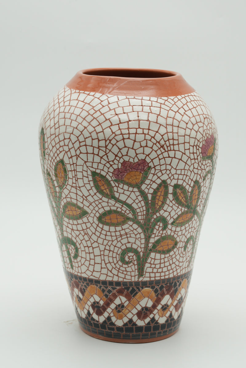 Tree of Life Mosaic Ceramic Vase – Terracotta & Ivory