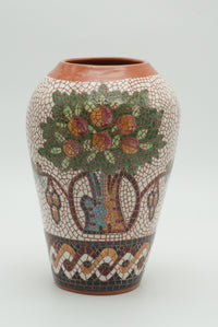 Tree of Life Mosaic Ceramic Vase – Terracotta & Ivory