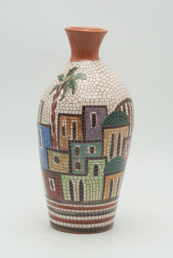 Jordanian Village Mosaic Ceramic Vase – Terracotta & Multicolor