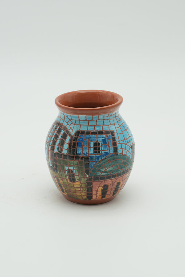 Jordanian Village Mosaic Ceramic Vase – Turquoise & Terracotta