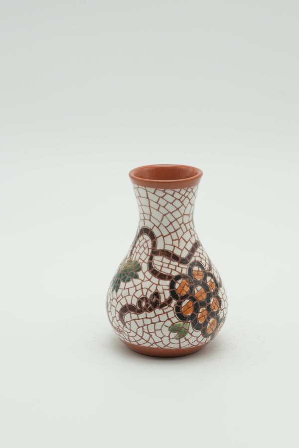 Grapevine Mosaic Ceramic Bud Vase – Ivory & Terracotta
