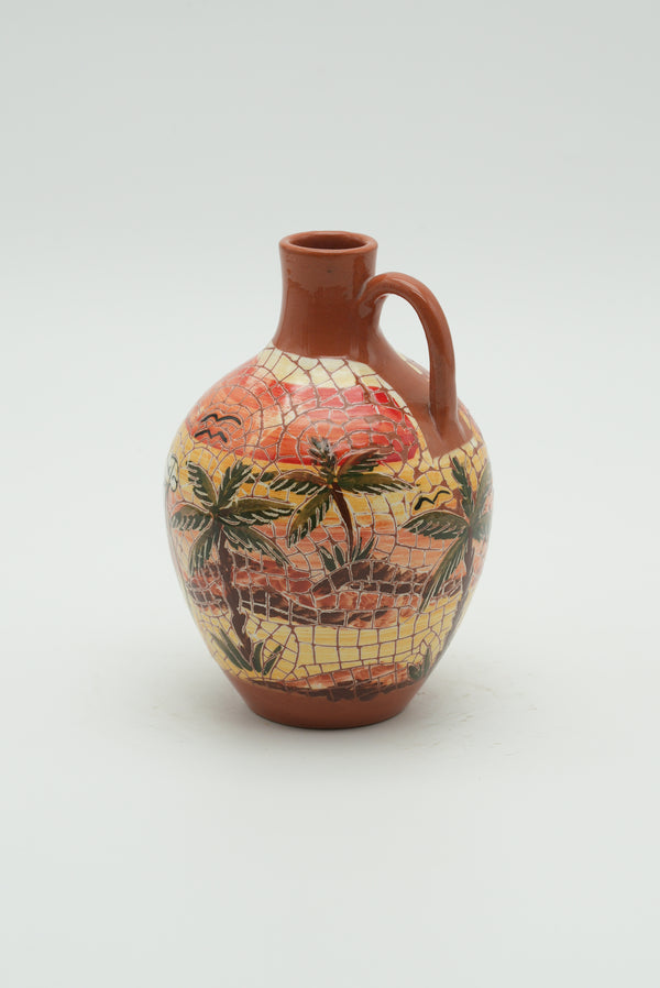 Desert Camel & Palm Mosaic Ceramic Jug – Sunset Terracotta