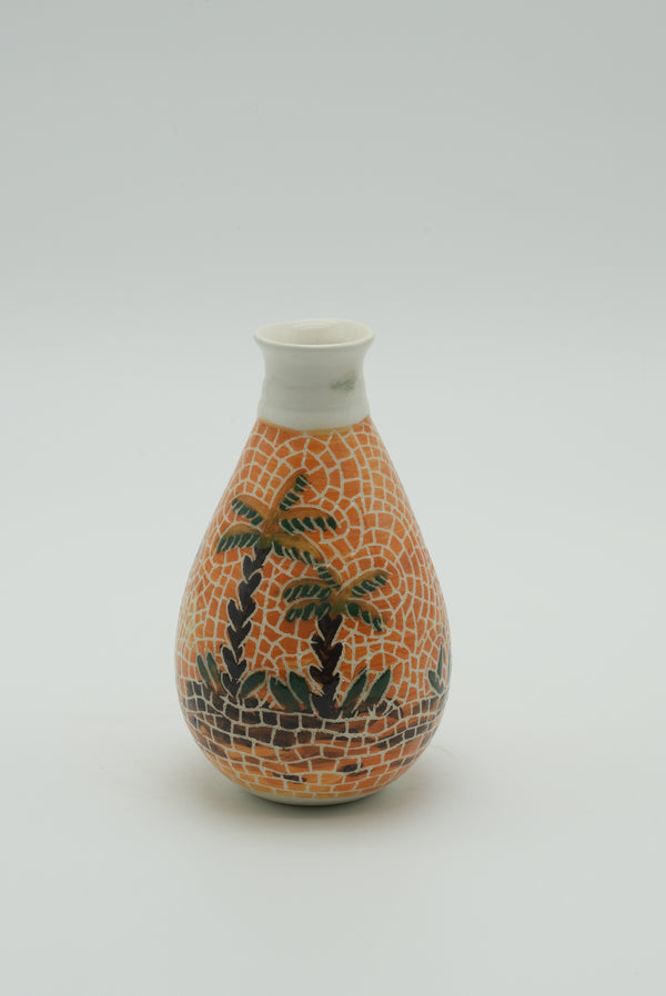 Desert Palm & Camel Mosaic Ceramic Vase – Orange
