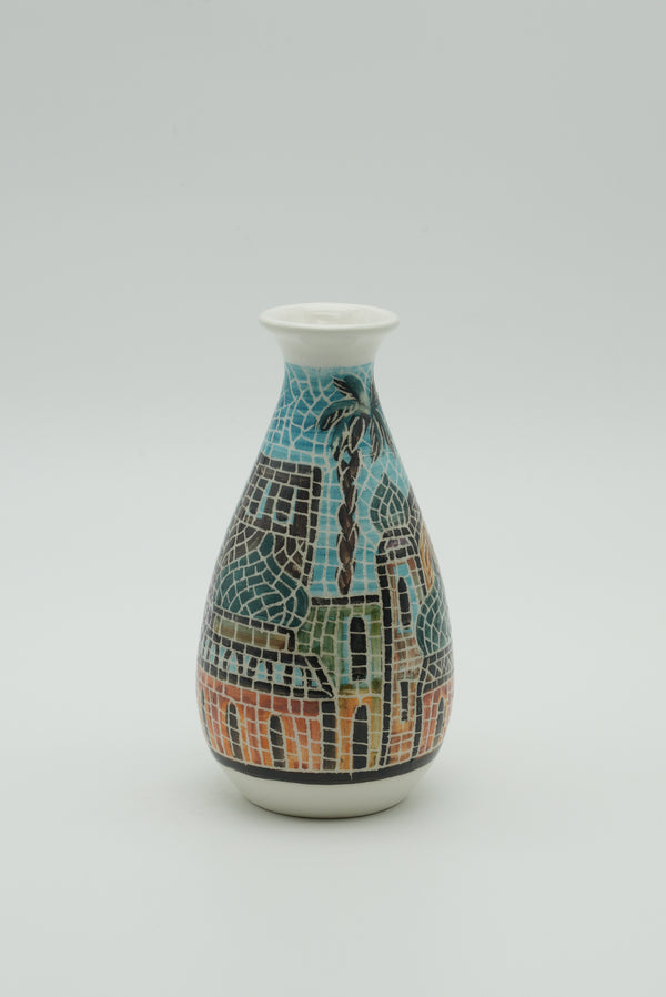 Jordanian Skyline Mosaic Ceramic Vase – Turquoise