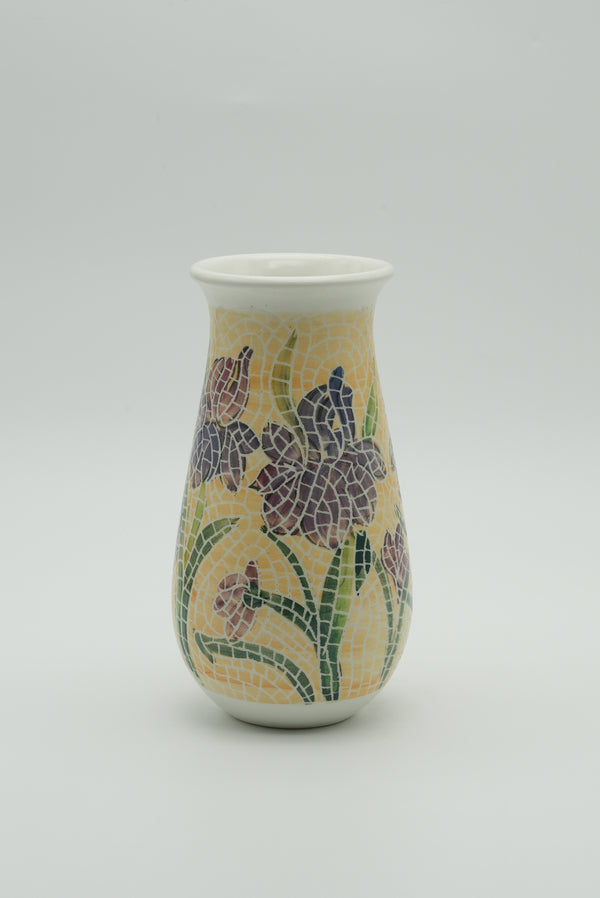 Iris Garden Mosaic Ceramic Vase – Soft Yellow