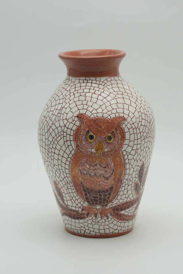 Owl Mosaic Ceramic Vase – Terracotta