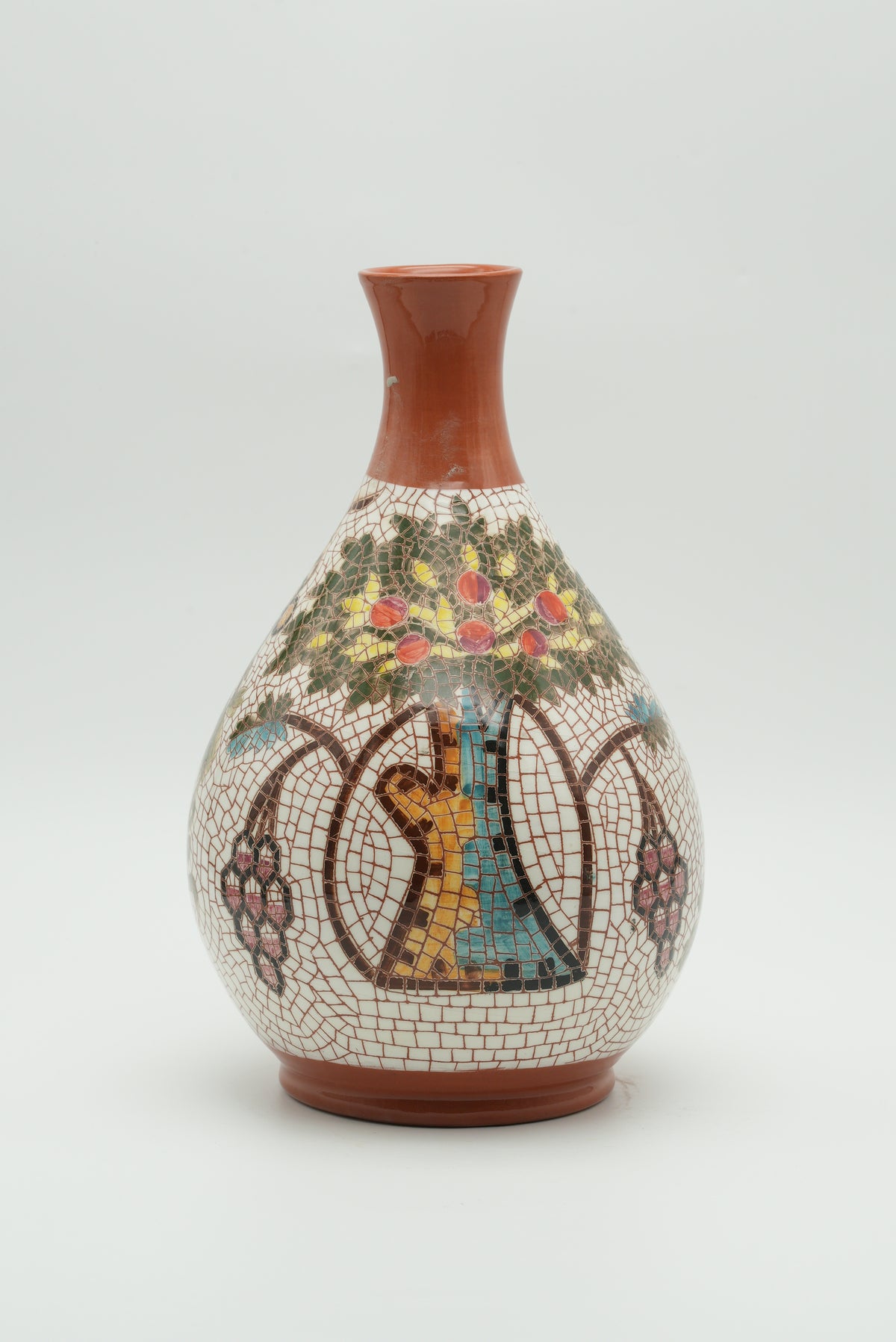 Tree of Life & Grapevine Mosaic Ceramic Vase – Terracotta