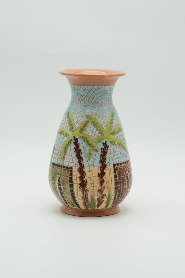 Palm Courtyard Mosaic Ceramic Vase – Turquoise