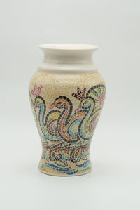 Water Birds Mosaic Ceramic Vase – Ivory
