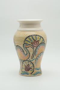 Water Birds Mosaic Ceramic Vase – Ivory