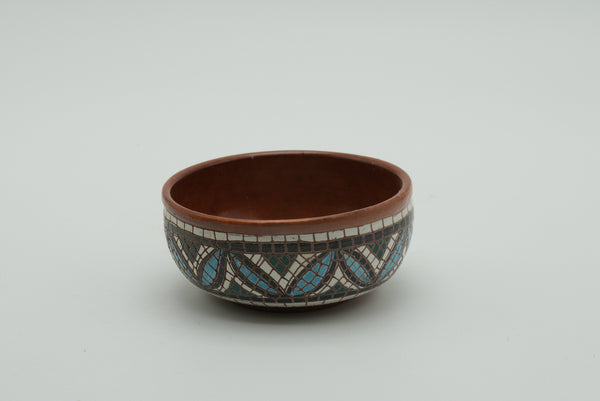 Hand-Painted Geometric Mosaic Ceramic Bowl