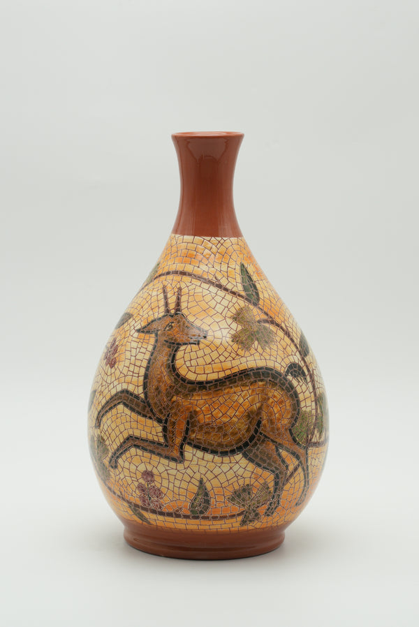 Gazelle & Vine Mosaic Ceramic Vase – Golden Ochre