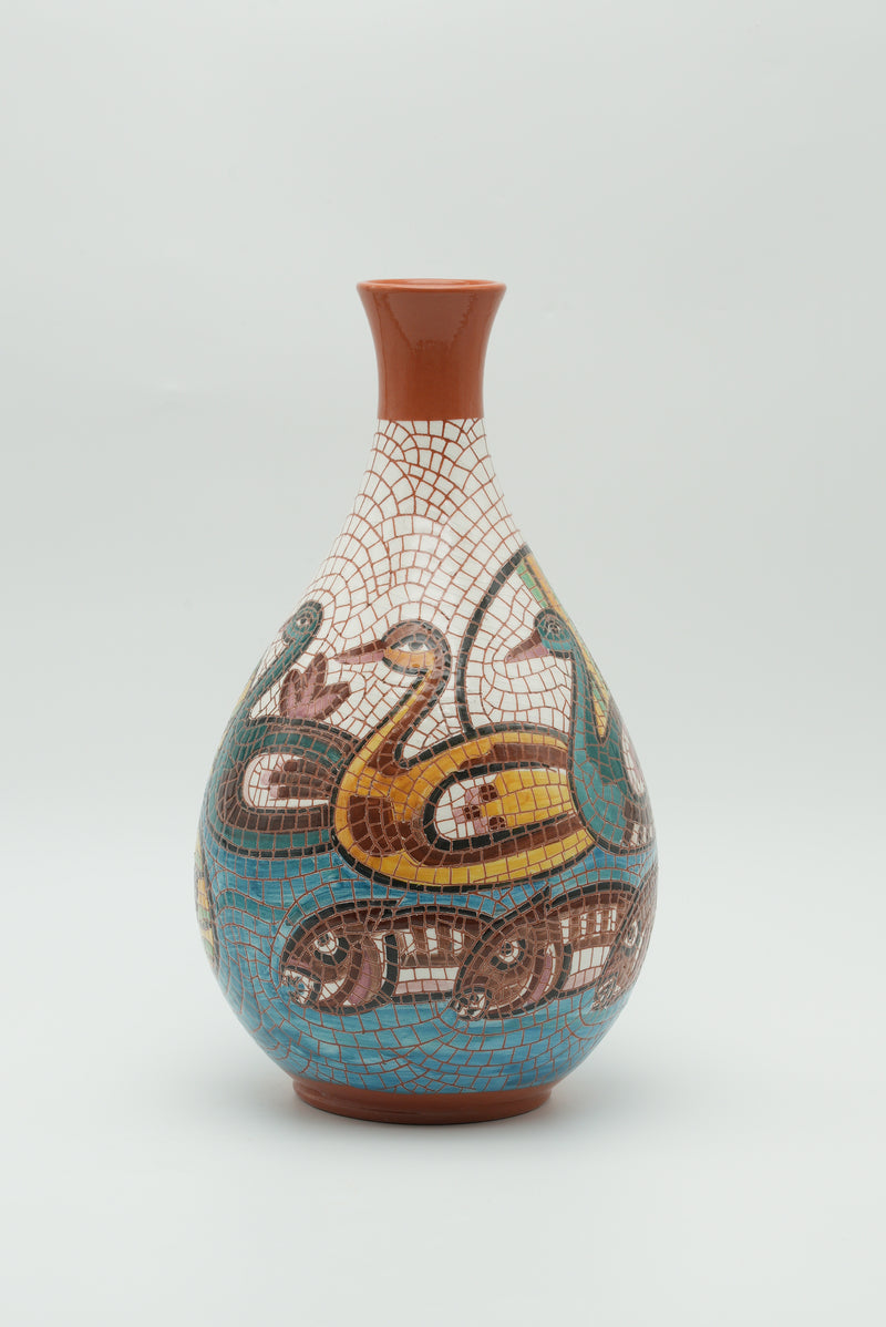 Water Birds & Lotus Mosaic Ceramic Vase – Turquoise