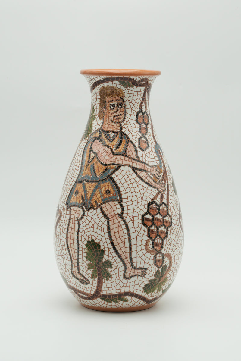 The Grape Harvester Mosaic Ceramic Vase – Ivory & Terracotta