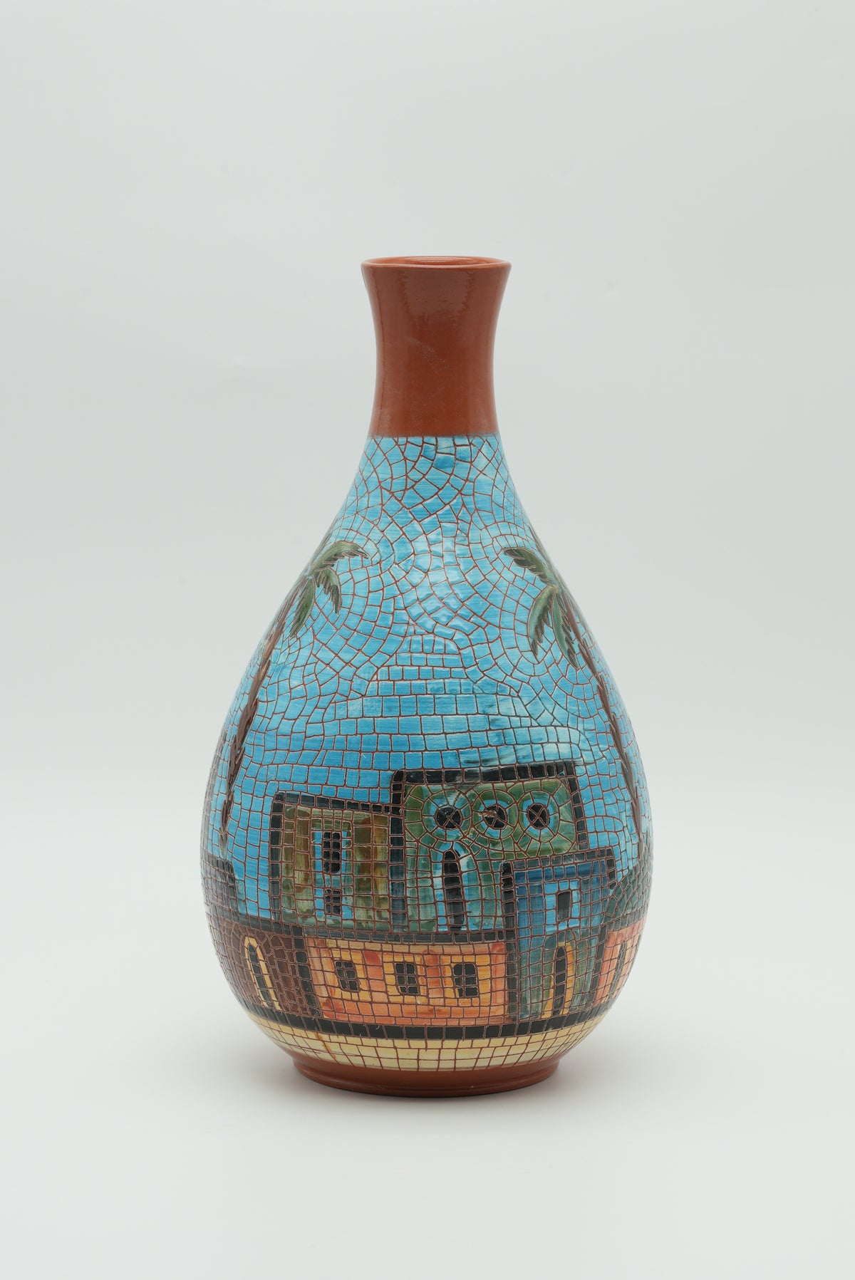 The Palm Courtyard Mosaic Ceramic Vase – Turquoise & Terracotta