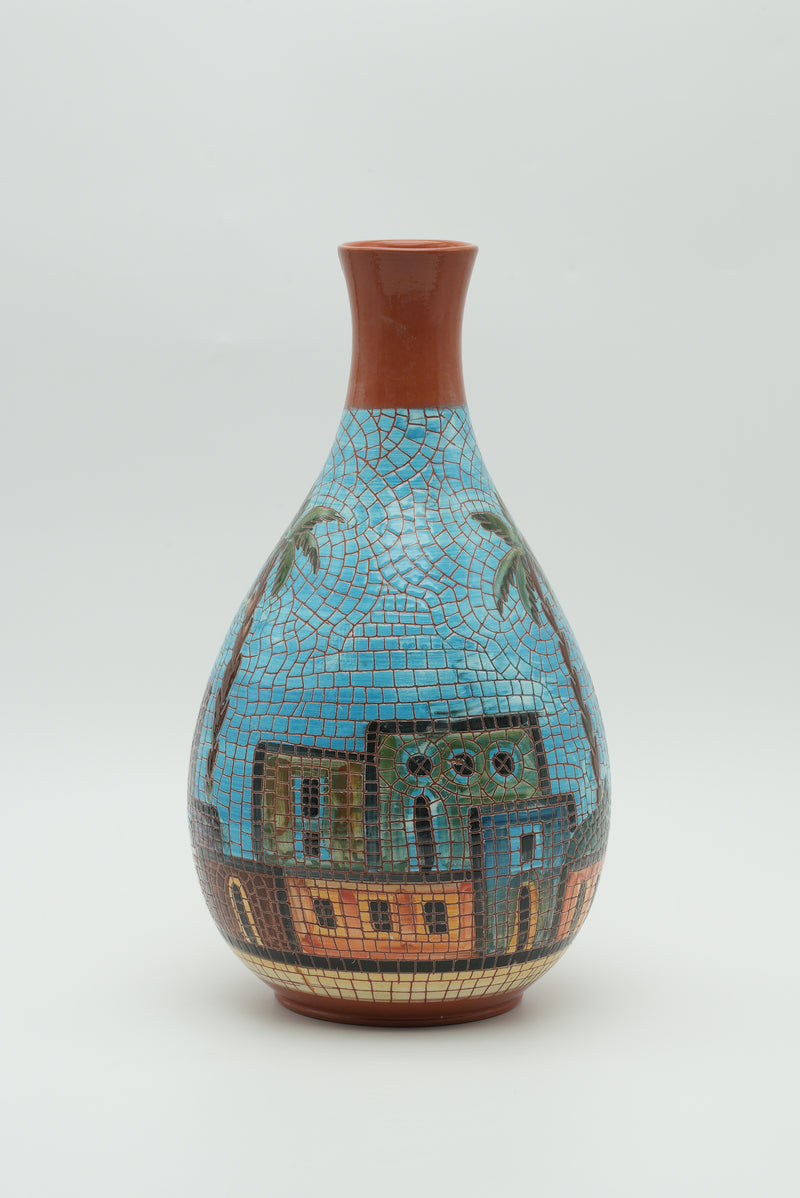 The Palm Courtyard Mosaic Ceramic Vase – Turquoise & Terracotta