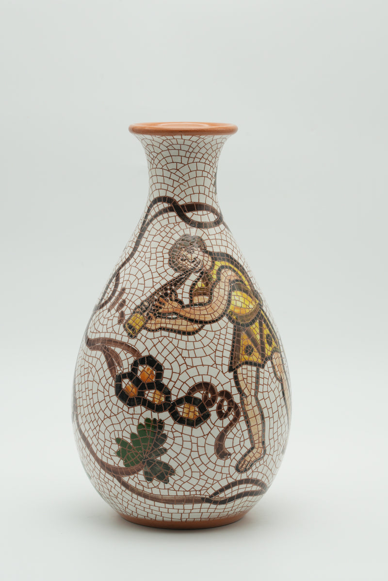 The Vineyard Musician Mosaic Ceramic Vase – Ivory & Ochre
