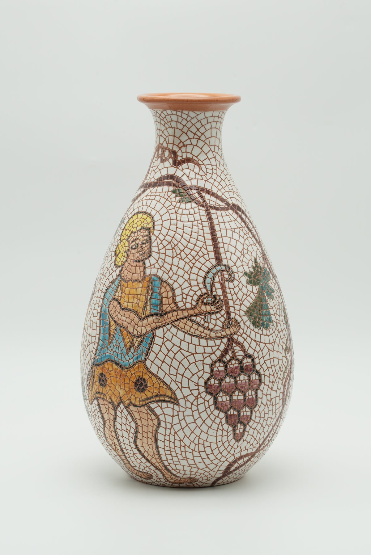 The Grape Harvester Mosaic Ceramic Vase – Ivory & Terracotta