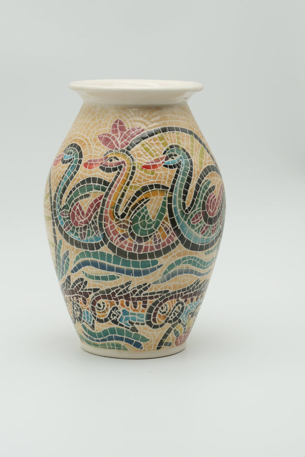 The Water Birds Mosaic Ceramic Vase – Sand & Turquoise