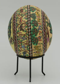 Decorative egg featuring intricate patterns of animals and foliage in vibrant colors — a unique piece for home decor