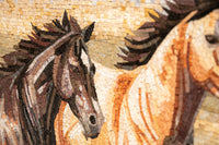 Intricate mosaic art depicting horses in earthy tones — a stunning blend of texture and craftsmanship.