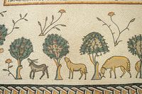 Intricate mosaic artwork featuring trees and animals in earthy tones — a stunning representation of ancient craftsmanship
