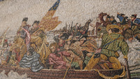 Vibrant mosaic depicting a historical scene with soldiers in colorful attire, showcasing intricate detailing and texture.
