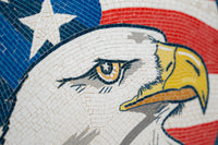 American Bald Eagle and Flag Medallion – Handcrafted Natural Stone Mosaic