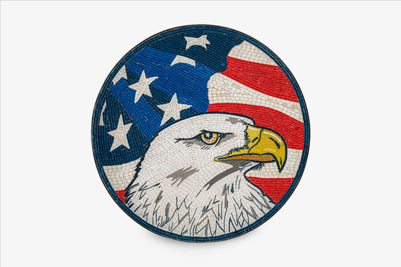 American Bald Eagle and Flag Medallion – Handcrafted Natural Stone Mosaic