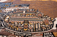 Intricate mosaic map featuring detailed architectural designs and vibrant colors, showcasing historical city layouts.