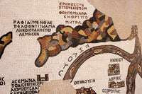 Intricate mosaic art featuring earthy tones and geometric patterns — detailed craftsmanship showcasing historical themes.
