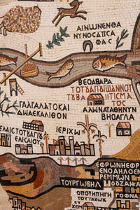 Intricate mosaic artwork featuring vibrant colors and detailed scenes — showcasing historical landscapes and architecture.