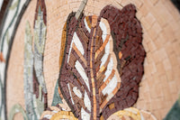 Intricate mosaic artwork featuring earthy tones and textured tiles — a captivating blend of craftsmanship and design.