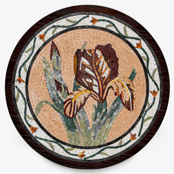Round Floral Mosaic – Handcrafted Iris Stone Artwork