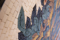 Intricate mosaic artwork featuring earthy tones and detailed leaf patterns — a stunning blend of craftsmanship and design.
