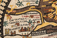 Intricate mosaic artwork featuring detailed patterns and vibrant colours, showcasing a rich historical map design.