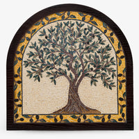 Intricate mosaic wall art featuring a tree design with green leaves and a golden border — handcrafted decorative piece for home decor