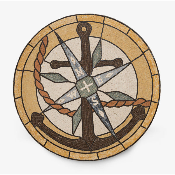 Intricate mosaic anchor design featuring earthy tones and a nautical theme — perfect for coastal home decor.