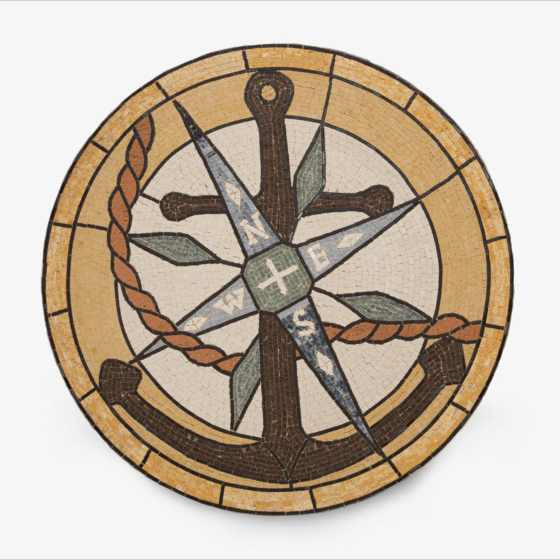 Intricate mosaic anchor design featuring earthy tones and a nautical theme — perfect for coastal home decor.