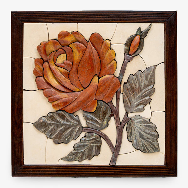 Hand-Carved Stone Rose Mosaic – Exclusive Wall Art